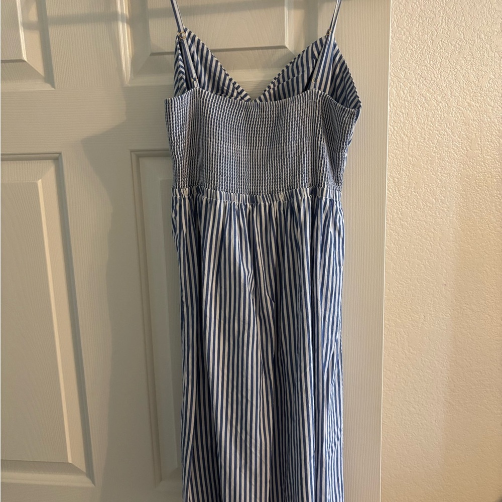 J Crew Blue and White Striped Spaghetti Strap Midi Dress - Picture 2 of 3